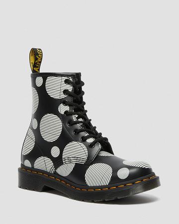 Black Women's Dr Martens 1460 Polka Dot Smooth Leather Lace Up Boots | CA 197BEX